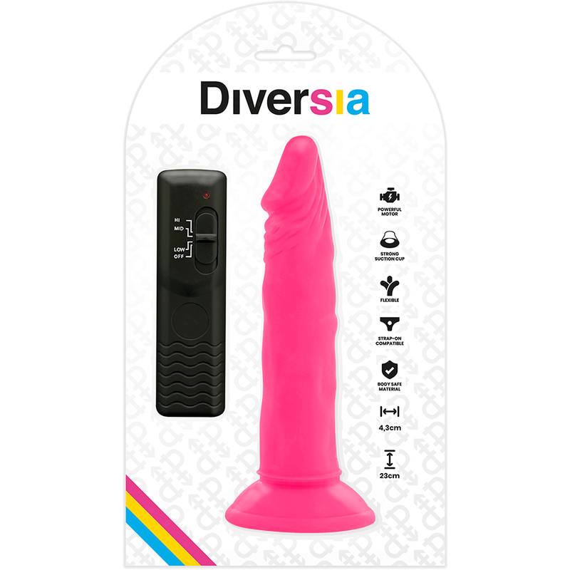 DIVERSIA - FLEXIBLE VIBRATING DILDO PINK 23 CM -O- 4.3 CM - Amore24