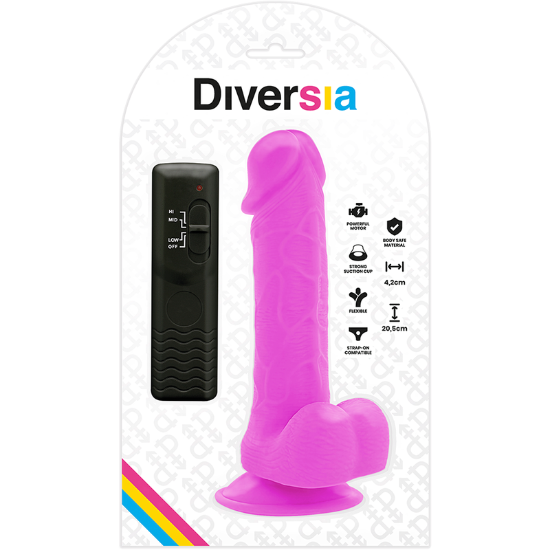 DIVERSIA - FLEXIBLE VIBRATING DILDO PURPLE 20.5 CM -O- 4.2 CM - Amore24