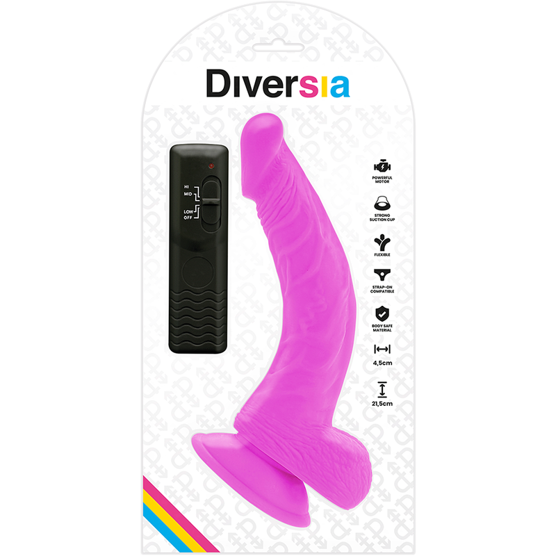 DIVERSIA - FLEXIBLE VIBRATING DILDO PURPLE 21.5 CM -O- 4.5 CM - Amore24