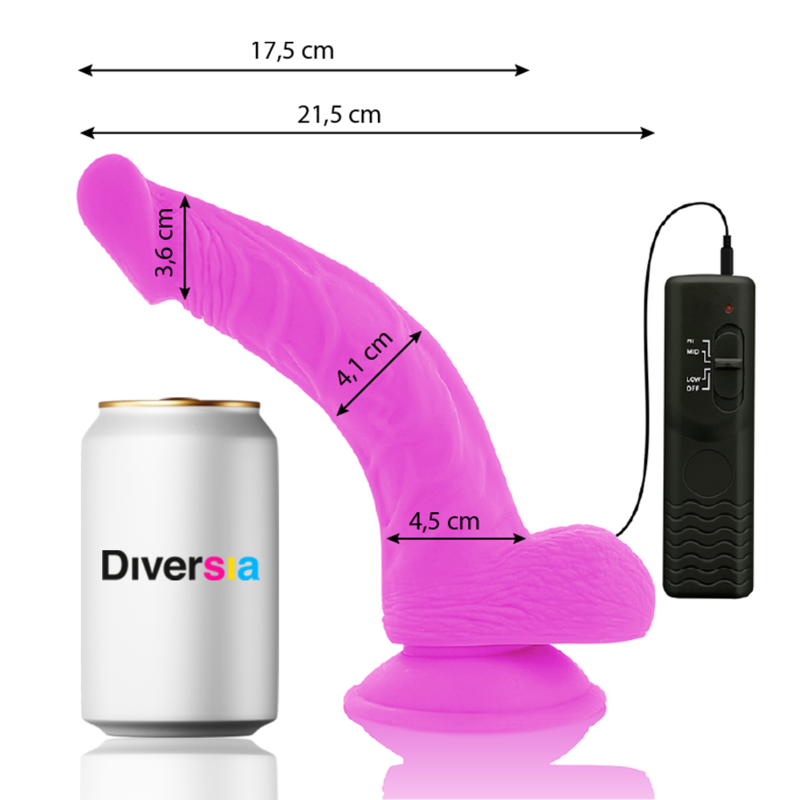 DIVERSIA - FLEXIBLE VIBRATING DILDO PURPLE 21.5 CM -O- 4.5 CM - Amore24