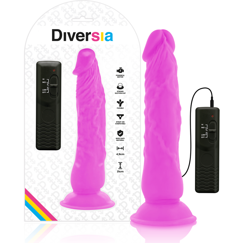 DIVERSIA - FLEXIBLE VIBRATING DILDO PURPLE 21 CM -O- 4.9 CM - Amore24