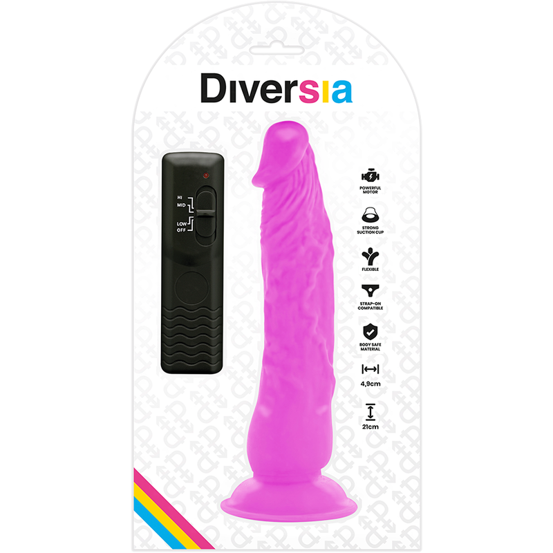 DIVERSIA - FLEXIBLE VIBRATING DILDO PURPLE 21 CM -O- 4.9 CM - Amore24