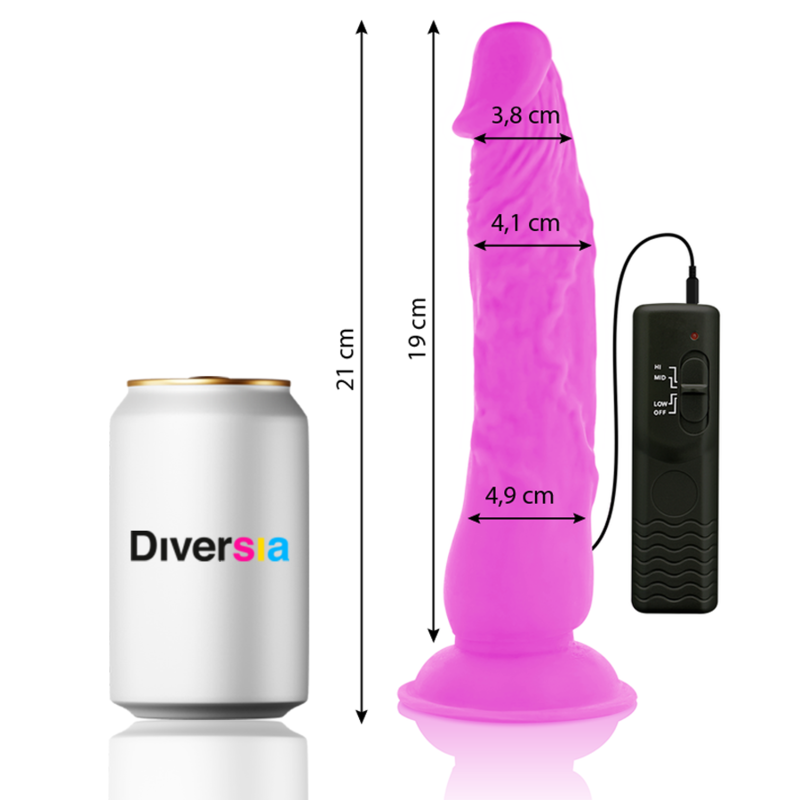DIVERSIA - FLEXIBLE VIBRATING DILDO PURPLE 21 CM -O- 4.9 CM - Amore24