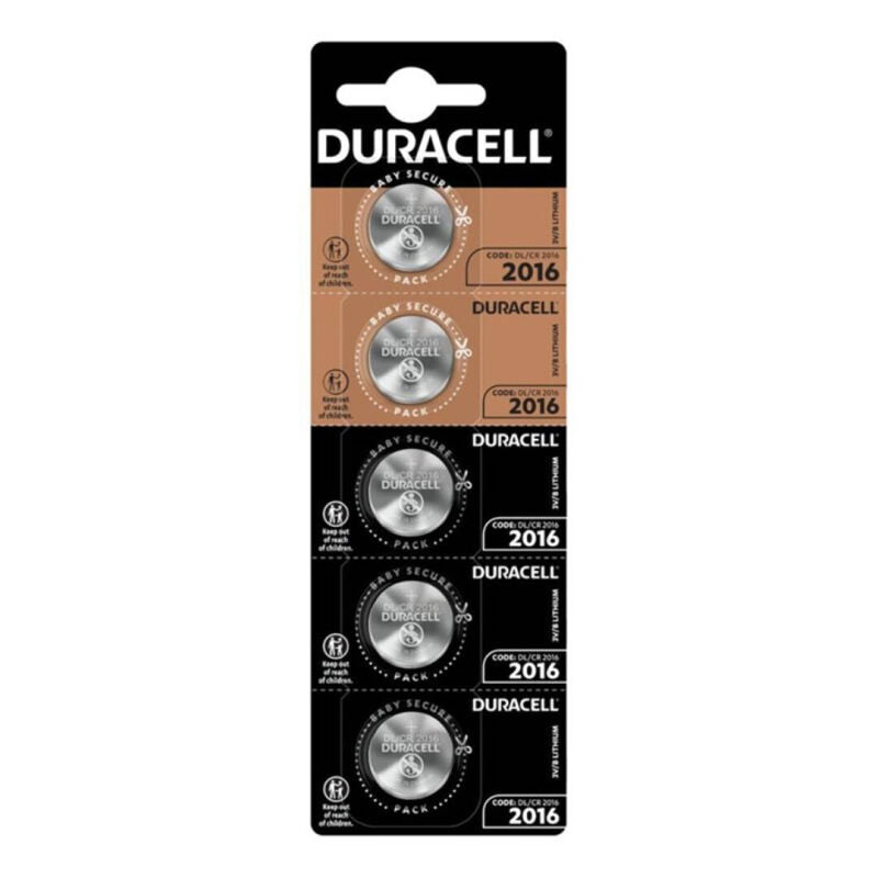 DURACELL - BUTTON BATTERY LITIO CR2016 3V 5 UNIT - Amore24