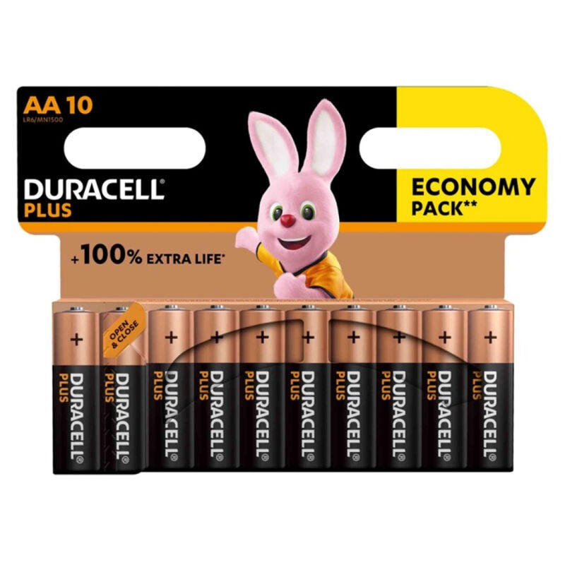 DURACELL - PLUS POWER 100 ALKALINE BATTERY AA LR6 10 UNIT - Amore24