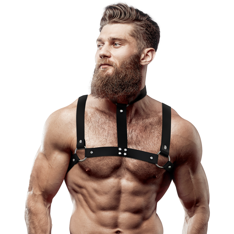 FETISH SUBMISSIVE ATTITUDE - ADJUSTABLE ECO-LEATHER CHEST HARNESS WITH NECKLACE FOR MEN - Amore24