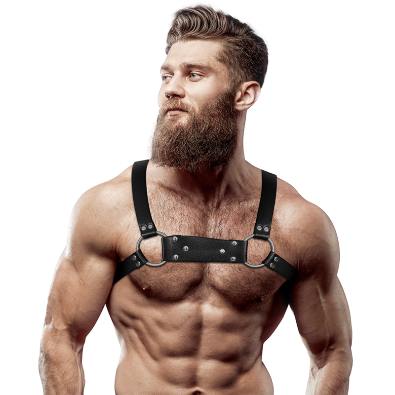 FETISH SUBMISSIVE ATTITUDE - MENS ECO-LEATHER BULLDOG CHEST HARNESS SIZE M/L - Amore24