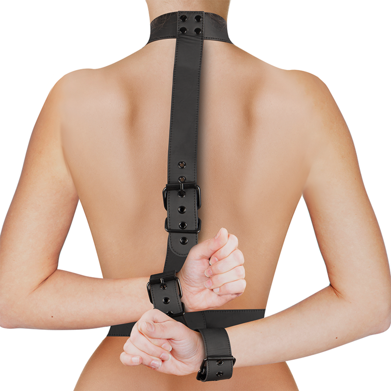 FETISH SUBMISSIVE BONDAGE - COLLAR & WRIST CUFFS BODY RESTRAINT SET - Amore24