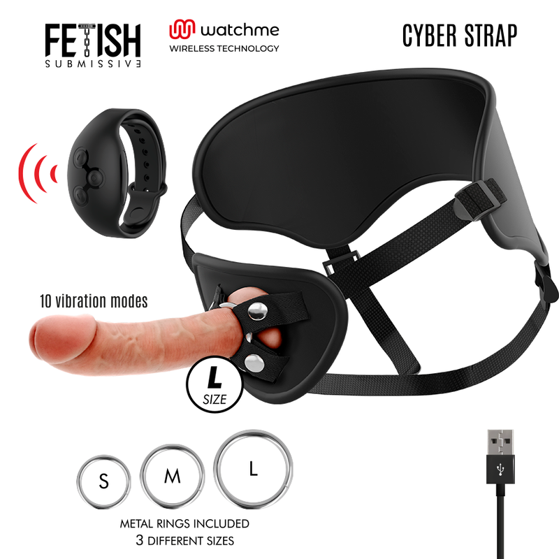FETISH SUBMISSIVE CYBER STRAP - HARNESS WITH REMOTE CONTROL DILDO WATCHME L TECHNOLOGY - Amore24