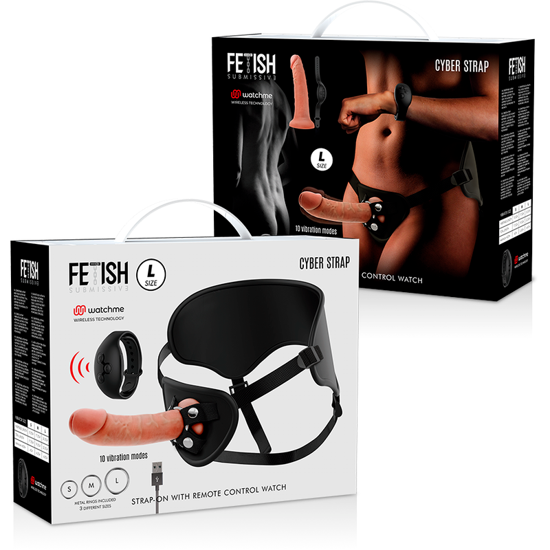 FETISH SUBMISSIVE CYBER STRAP - HARNESS WITH REMOTE CONTROL DILDO WATCHME L TECHNOLOGY - Amore24
