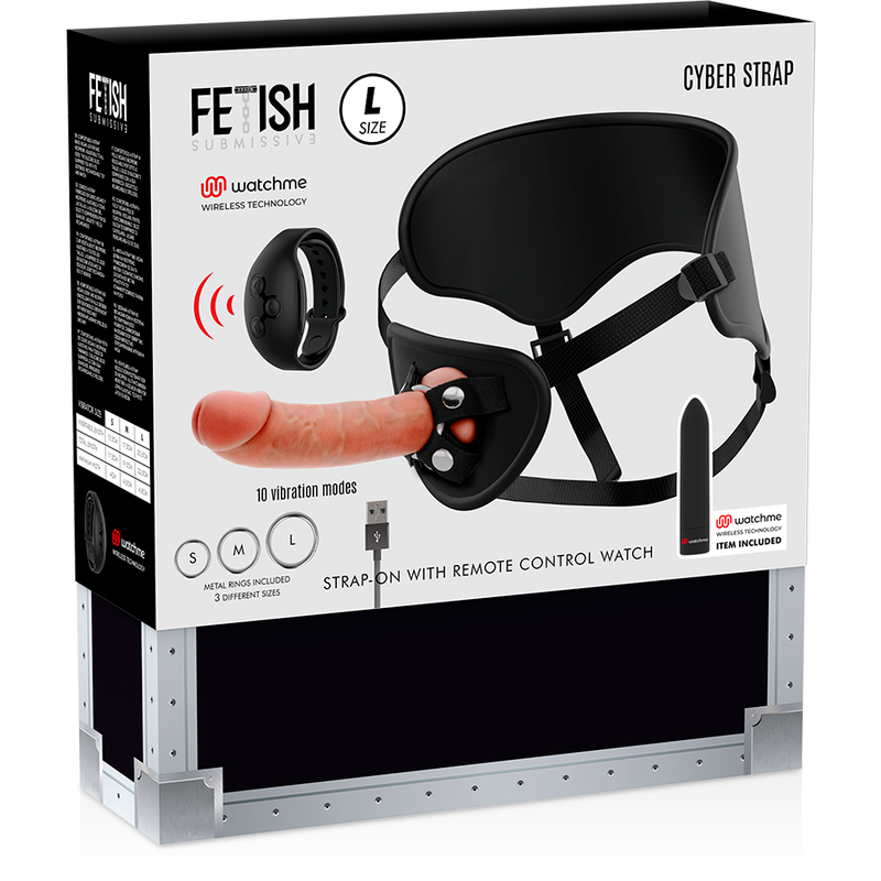 FETISH SUBMISSIVE CYBER STRAP - HARNESS WITH DILDO AND BULLET REMOTE CONTROL WATCHME L TECHNOLOGY - Amore24