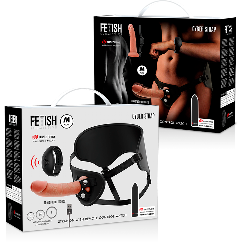 FETISH SUBMISSIVE CYBER STRAP - HARNESS WITH DILDO AND BULLET REMOTE CONTROL WATCHME M TECHNOLOGY - Amore24
