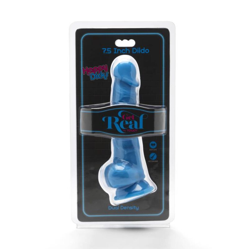 GET REAL - HAPPY DICKS 19 CM WITH BALLS BLUE - Amore24