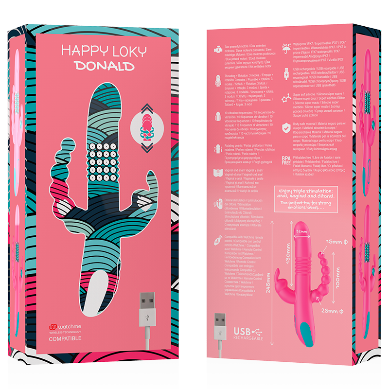 HAPPY LOKY - DONALD TRIPLE STIMULATION: ANAL, G-SPOT & CLITORAL WATCHME WIRELESS TECHNOLOGY COMPATIBLE - Amore24