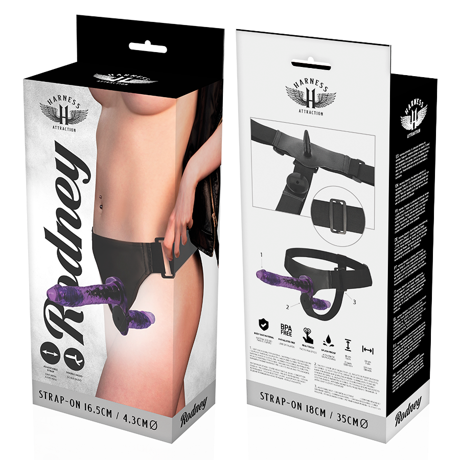 HARNESS ATTRACTION - RODNEY DOUBLE PENETRACI N VIBRATOR 18 CM -O- 3.5 CM - Amore24