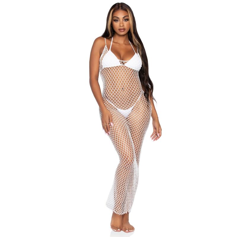 LEG AVENUE - WOVEN TWIST NET MAXI DRESS ONE SIZE WHITE - Amore24