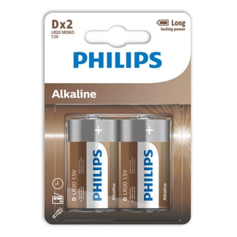 PHILIPS - ALKALINE BATTERY D LR20 BLISTER*2 - Amore24
