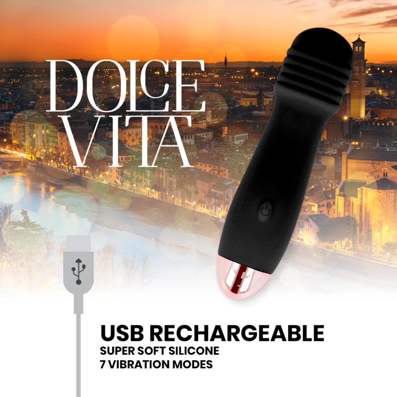 DOLCE VITA - RECHARGEABLE VIBRATOR THREE BLACK 7 SPEED - Amore24