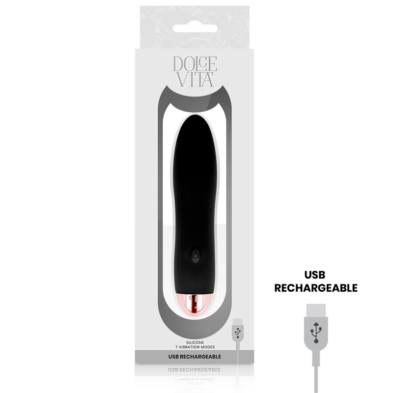 DOLCE VITA - RECHARGEABLE VIBRATOR FOUR BLACK 7 SPEEDS - Amore24