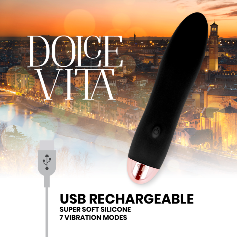 DOLCE VITA - RECHARGEABLE VIBRATOR FOUR BLACK 7 SPEEDS - Amore24