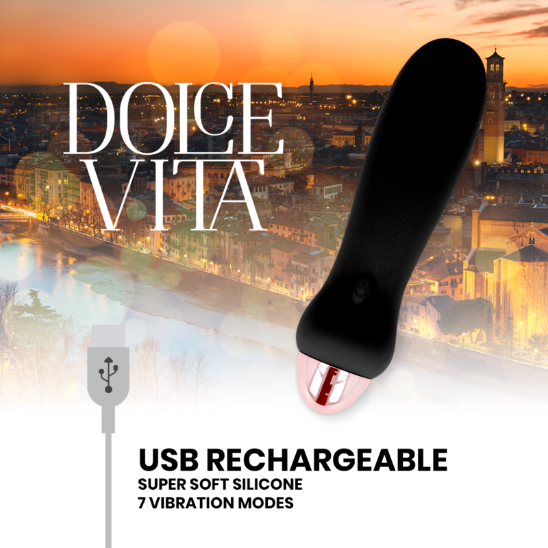 DOLCE VITA - RECHARGEABLE VIBRATOR FIVE BLACK 7 SPEEDS - Amore24