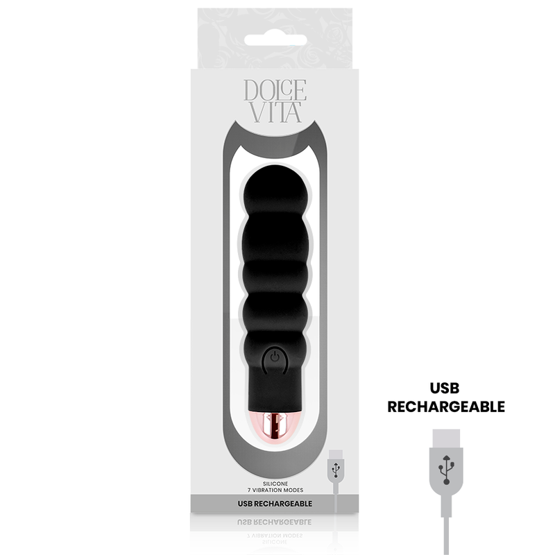 DOLCE VITA - RECHARGEABLE VIBRATOR SIX BLACK 7 SPEEDS - Amore24