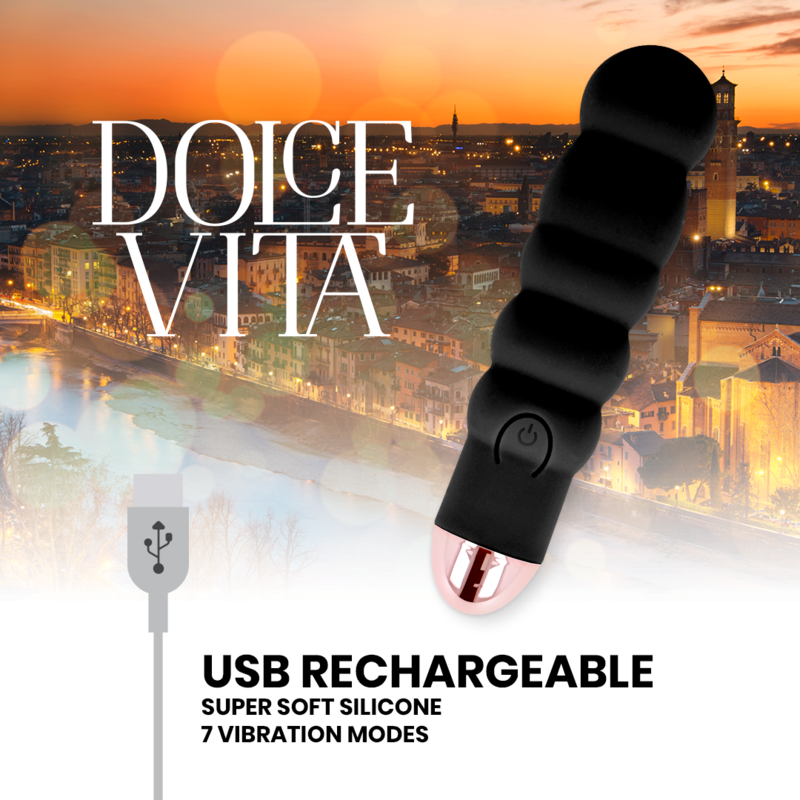 DOLCE VITA - RECHARGEABLE VIBRATOR SIX BLACK 7 SPEEDS - Amore24