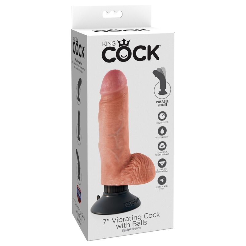 KING COCK - 17.78 CM VIBRATING COCK WITH BALLS FLESH - Amore24