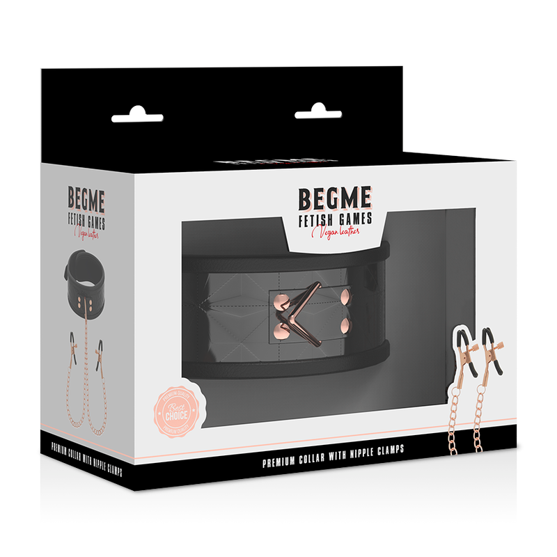 BEGME - BLACK EDITION COLLAR WITH NIPPLE CLAMPS WITH NEOPRENE LINING - Amore24