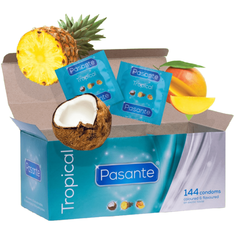 PASANTE - CONDOMS TROPICAL FLAVORS 144 UNITS - Amore24