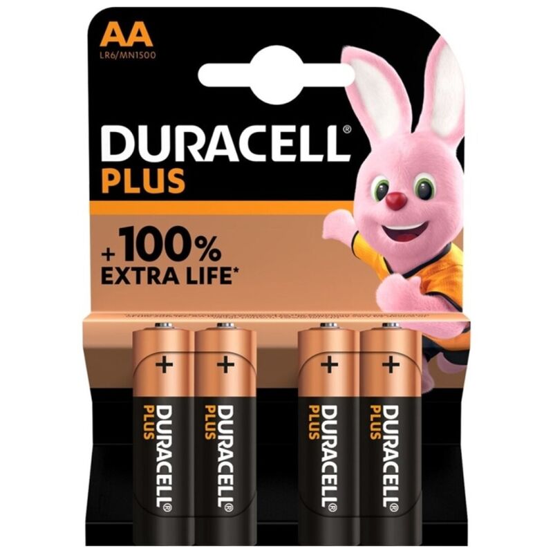 DURACELL - PLUS POWER 100 ALKALINE BATTERY AA LR6 4 UNIT - Amore24