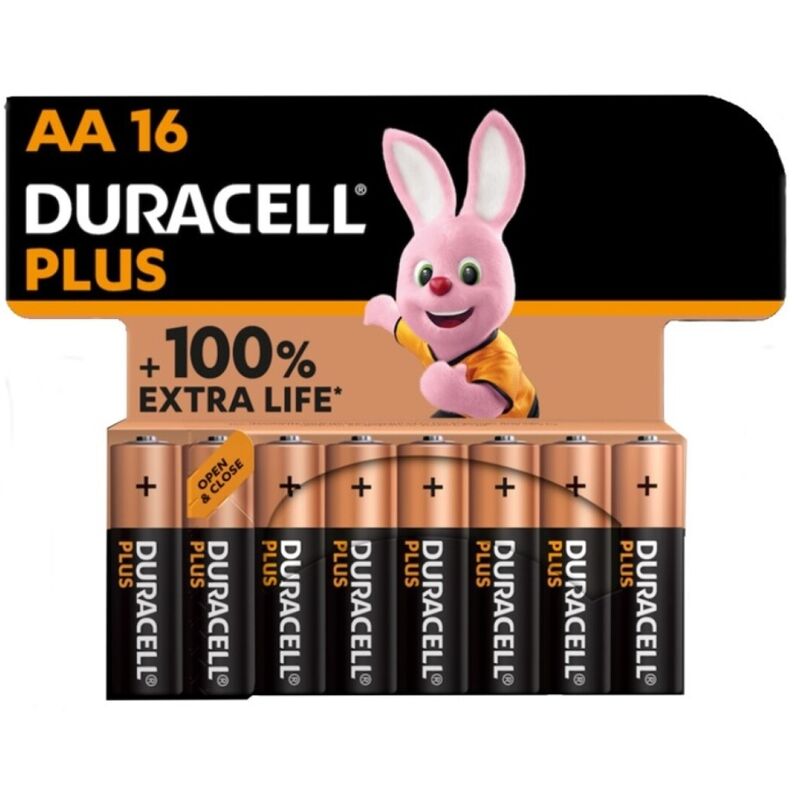 DURACELL - PLUS POWER 100 ALKALINE BATTERY AA LR6 16 UNIT - Amore24