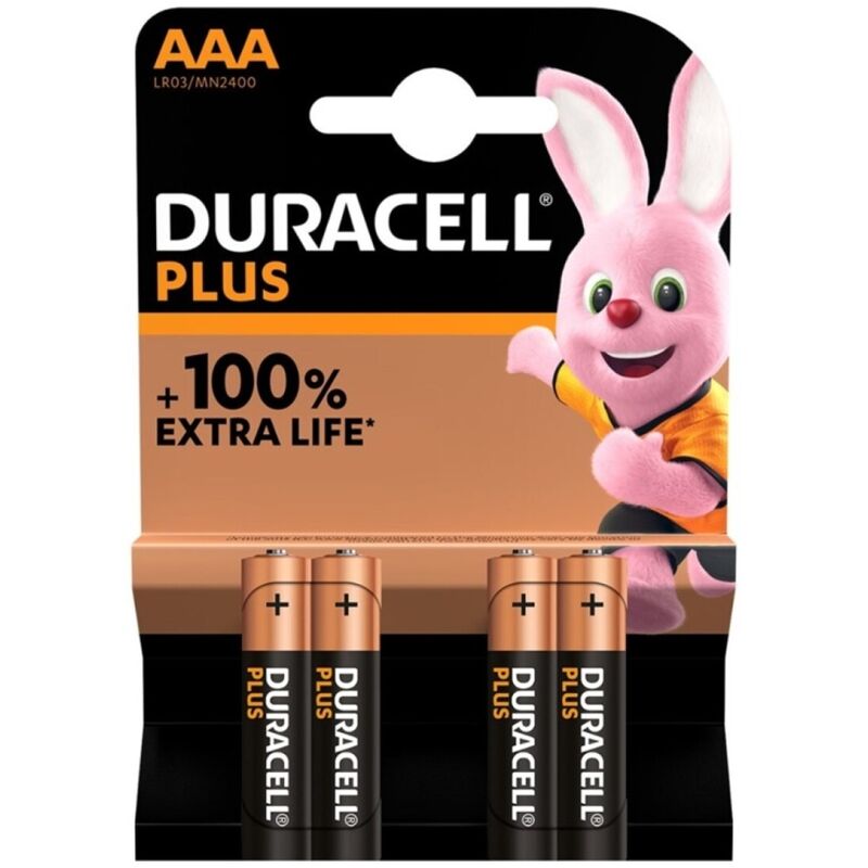 DURACELL - PLUS POWER 100 ALKALINE BATTERY AAA LR03 4 UNIT - Amore24