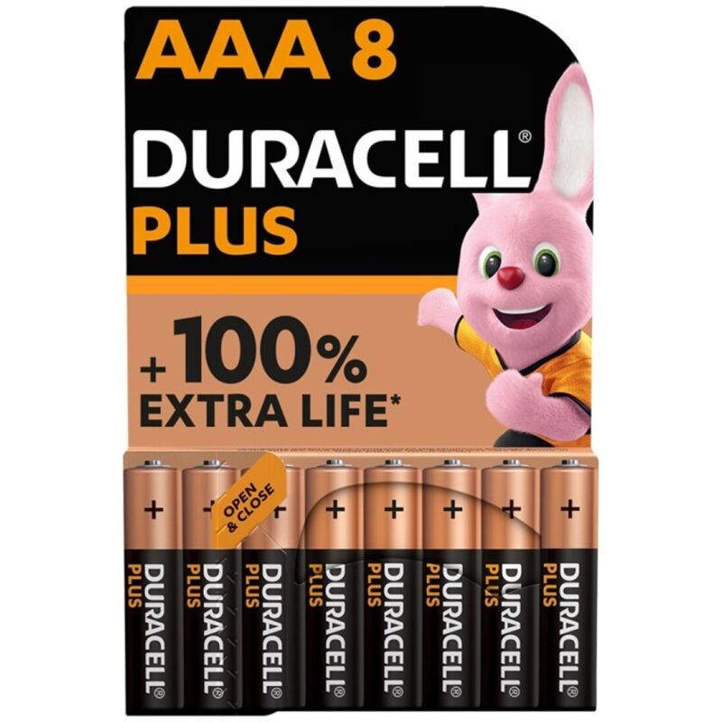 DURACELL - PLUS POWER 100 ALKALINE BATTERY AAA LR03 8 UNIT - Amore24