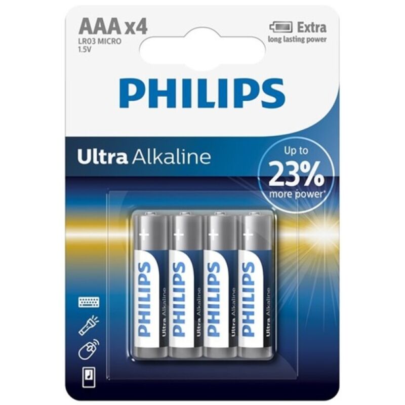 PHILIPS - ULTRA ALKALINE BATTERY AAA LR03 4 UNIT - Amore24