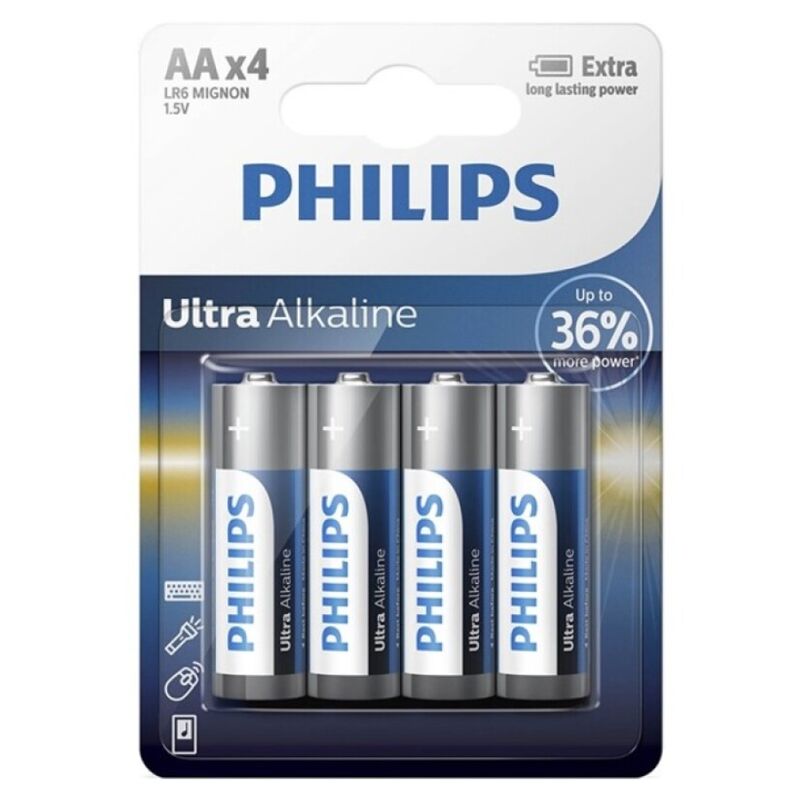PHILIPS - ULTRA ALKALINE BATTERY AA LR6 4 UNIT - Amore24