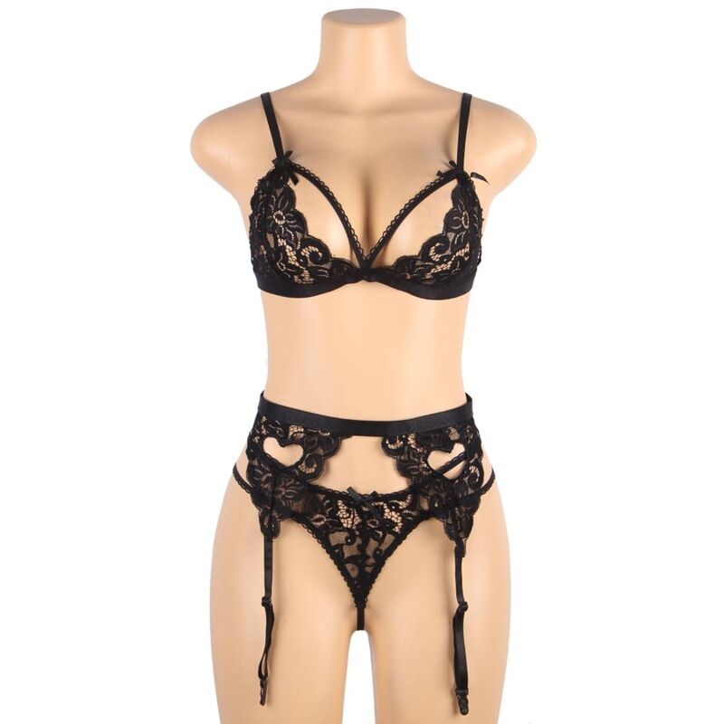 SUBBLIME - SET THREE PIECES SET BRA+ GARTER BELT + THONG L/XL - Amore24