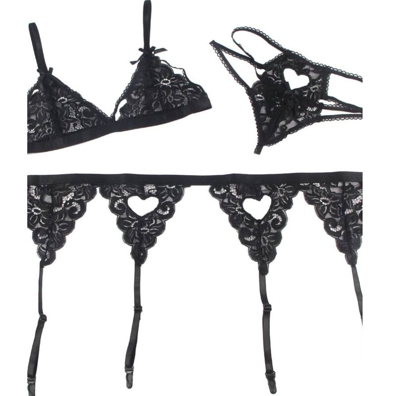SUBBLIME - SET THREE PIECES SET BRA+ GARTER BELT + THONG L/XL - Amore24