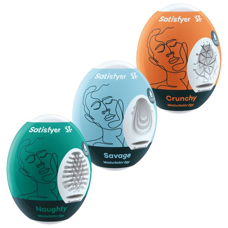 SATISFYER - 3 MASTURBATOR EGGS NAUGHTY, SAVAGE & CRUNCHY - Amore24
