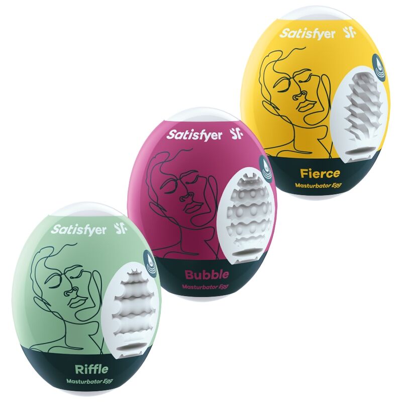SATISFYER - 3 MASTURBATOR EGGS RIFFLE, BUBBLE & FIERCE - Amore24