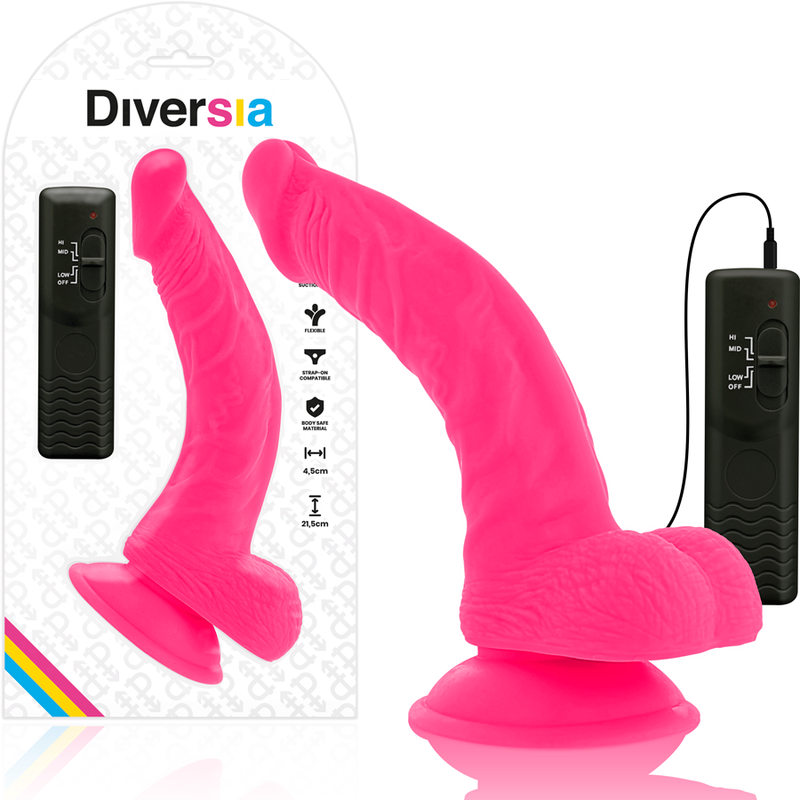 DIVERSIA - FLEXIBLE VIBRATING DILDO PINK 21.5 CM -O- 4.5 CM - Amore24