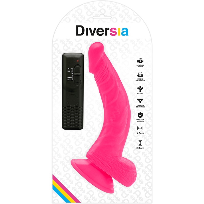 DIVERSIA - FLEXIBLE VIBRATING DILDO PINK 21.5 CM -O- 4.5 CM - Amore24