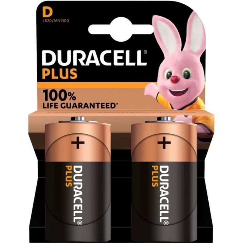 DURACELL - PLUS POWER 100 ALKALINE BATTERY D LR20 2 UNITS - Amore24