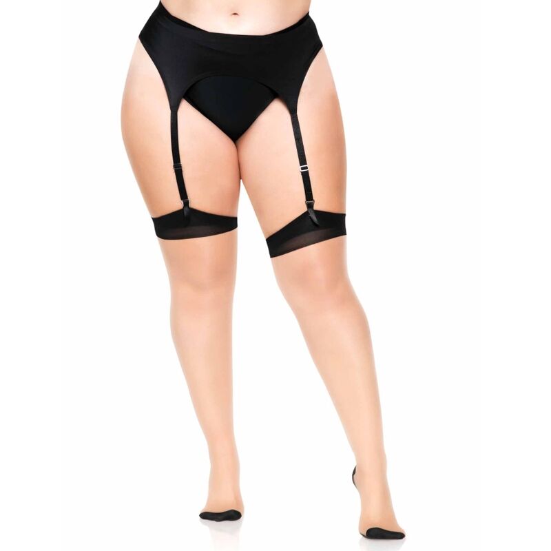 LEG AVENUE - PLUS LYCRA SHEER 2 TONE THIGH HIGH WITH BACKSEAM AND CUBAN HEEL - Amore24