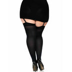 LEG AVENUE - BLACK NYLON THIGH HIGHS WITH BLACK BOW PLUS SIZE - Amore24