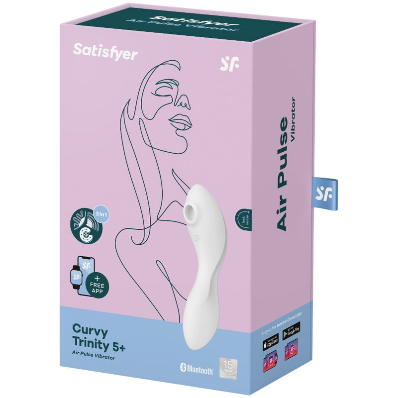 SATISFYER - CURVY TRINITY 5 AIR PULSE STIMULATOR & VIBRATOR APP BLUE - Amore24