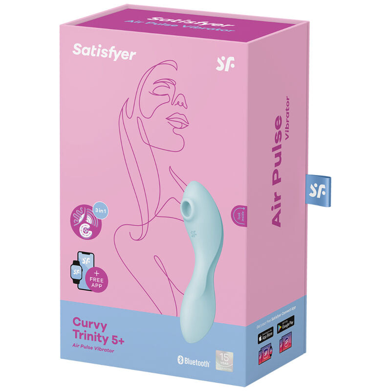 SATISFYER - CURVY TRINITY 5 AIR PULSE STIMULATOR & VIBRATOR APP BLUE - Amore24