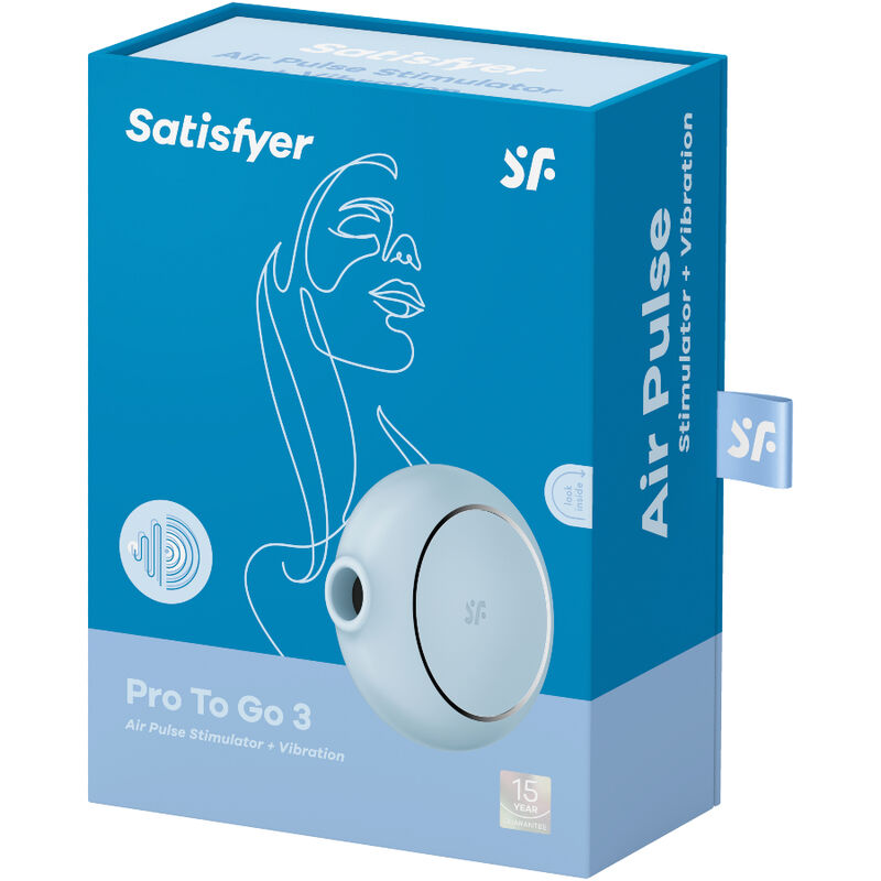 SATISFYER - PRO TO GO 3 DOUBLE AIR PULSE STIMULATOR & VIBRATOR BLUE - Amore24