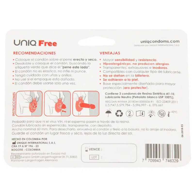 UNIQ - FREE LATEX FREE CONDOMS WITH PROTECTIVE RING 3 UNITS - Amore24