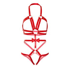 LEG AVENUE - KINK - STUDDED O-RING HARNESS TEDDY SIZE L - RED - Amore24
